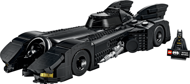 De zwarte LEGO Batman Returns Batmobile 76355 met Batman-minifiguur