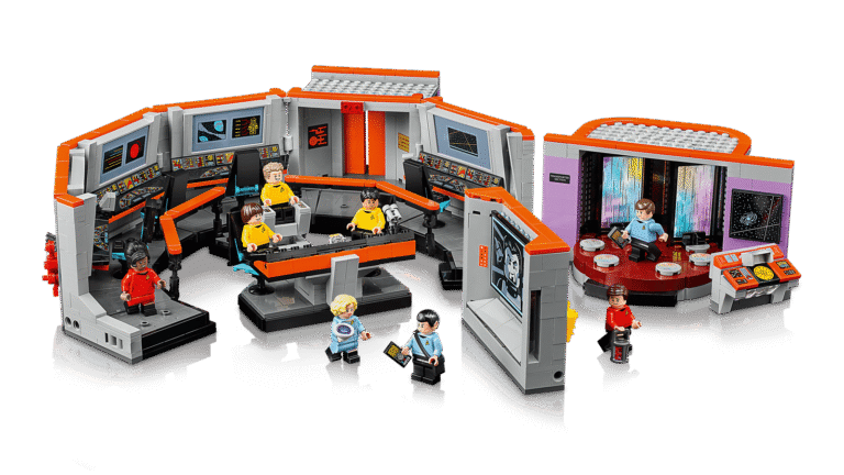 De LEGO Star Trek Enterprise-brug en transporterruimte met bemanning, set 11385
